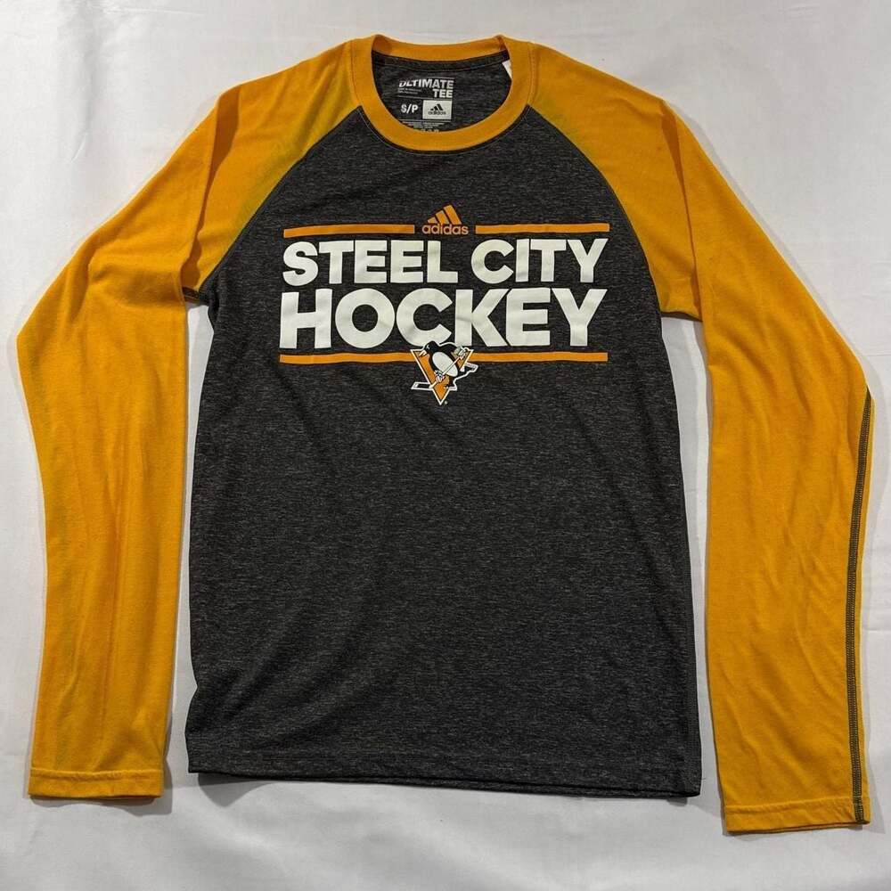 Adidas Pittsburgh Penguins Steel City Hockey Ultimate Tee Long Sleeve Raglan Shi